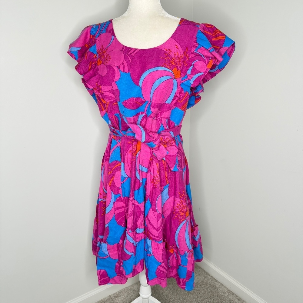 Tuckernuck Cameran Eubanks Linen Pink Blue Floral Wild Azalea Edisto Dress XL - Picture 3 of 6